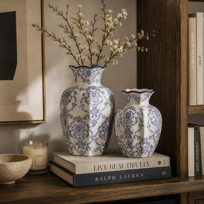 Bluewave Ceramic Vase Set Decorative Pair – Classic Porcelain Pattern Elegant Home Accent 2