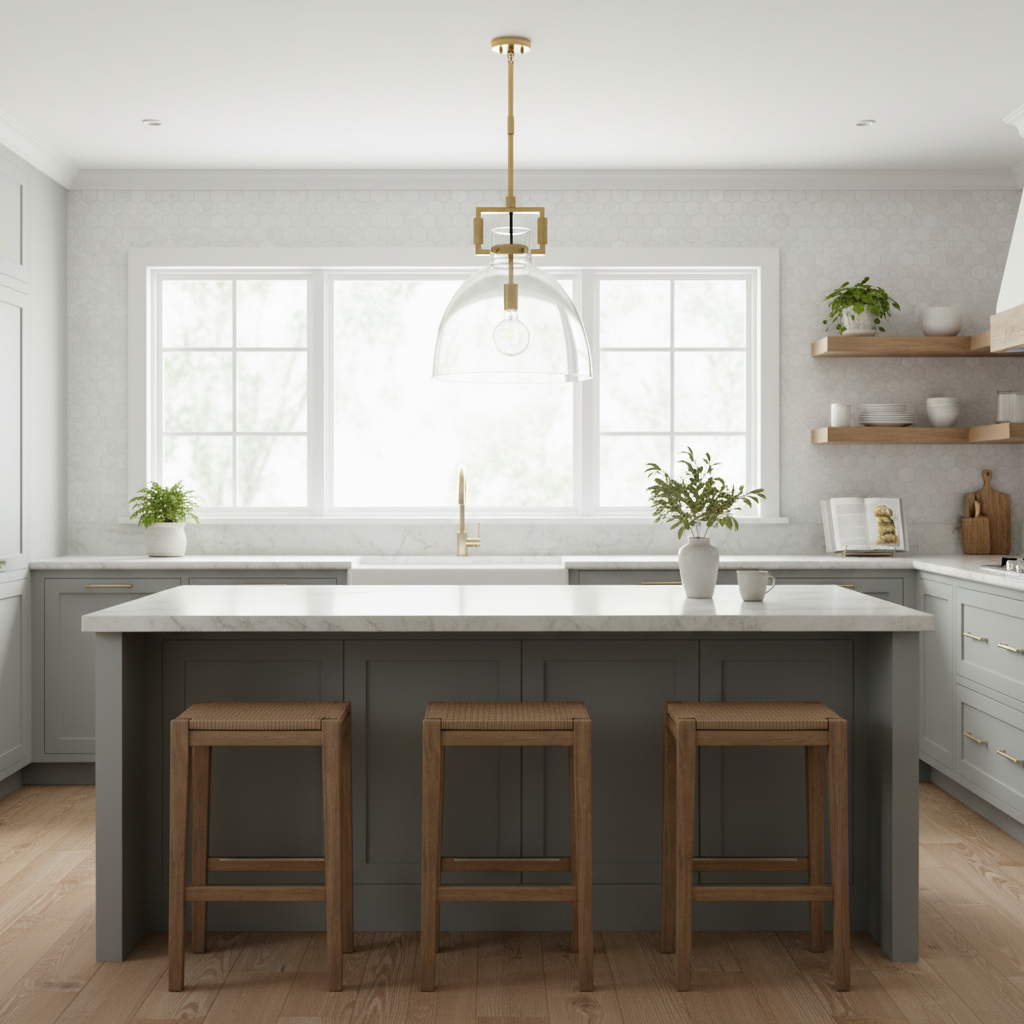 Bramont Kitchen Pendant Lighting – Brass Finish Glass Cloche for Island Illumination 4