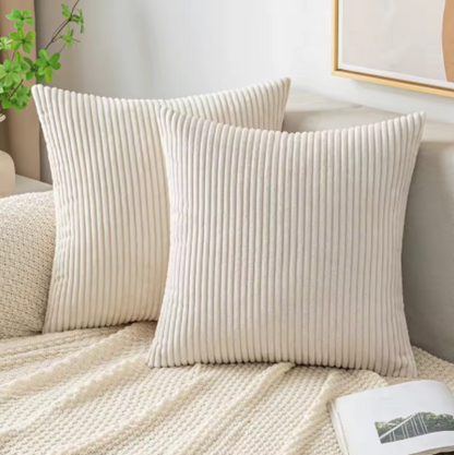 Stripe Design Corduroy Home Decorative Cushion Cover (Pack of 2) – Soft feel for Modern Spaces