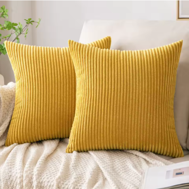 Stripe Design Corduroy Home Decorative Cushion Cover (Pack of 2) – Soft feel for Modern Spaces