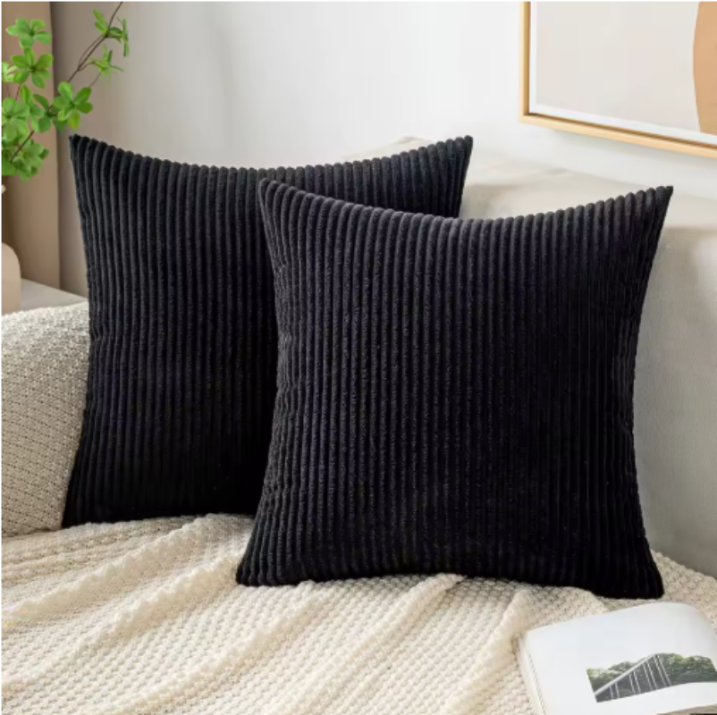 Stripe Design Corduroy Home Decorative Cushion Cover (Pack of 2) – Soft feel for Modern Spaces