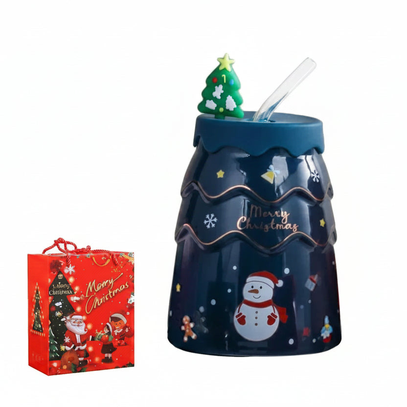 Crescent Christmas Mug Set – Eco-Friendly With Lid and Straw for Festive Enjoyment 0