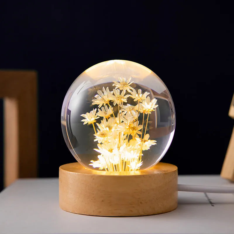 Dalia Desktop Night Light – 3D Dandelion Crystal Ball with USB Power 3