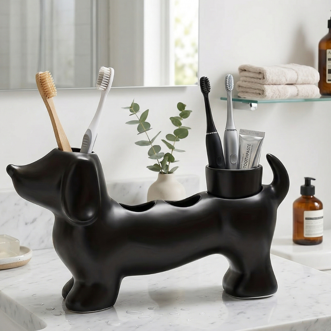 Daxie Black Bathroom Toothbrush Holder – Unique Dachshund Design Organizer 0