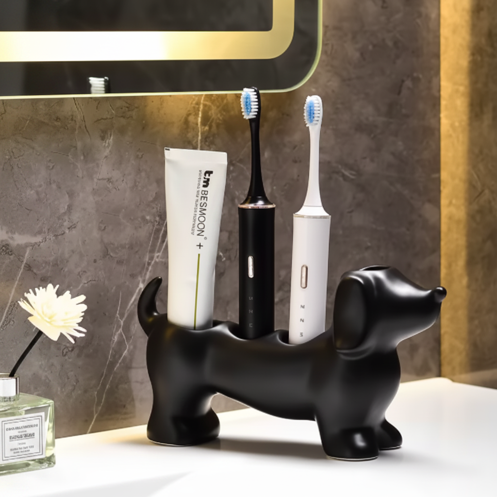 Daxie Black Bathroom Toothbrush Holder – Unique Dachshund Design Organizer 2