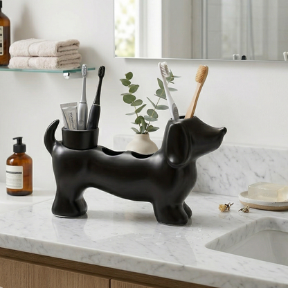 Daxie Black Bathroom Toothbrush Holder – Unique Dachshund Design Organizer 3