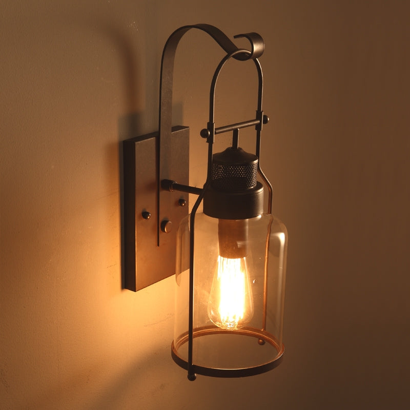 Farren Vintage Rust Wall Sconce – Clear Glass Lantern Accent Lighting 0