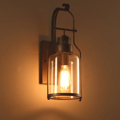 Farren Vintage Rust Wall Sconce – Clear Glass Lantern Accent Lighting 1