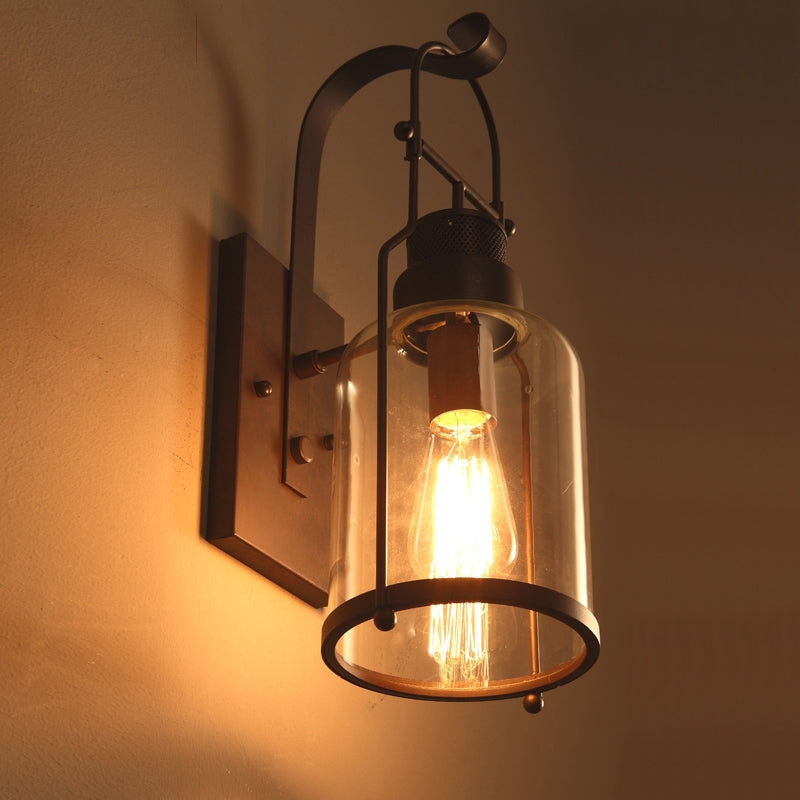 Farren Vintage Rust Wall Sconce – Clear Glass Lantern Accent Lighting 2