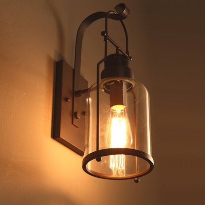 Farren Vintage Rust Wall Sconce – Clear Glass Lantern Accent Lighting 2