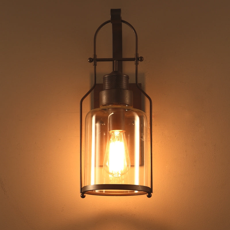 Farren Vintage Rust Wall Sconce – Clear Glass Lantern Accent Lighting 3