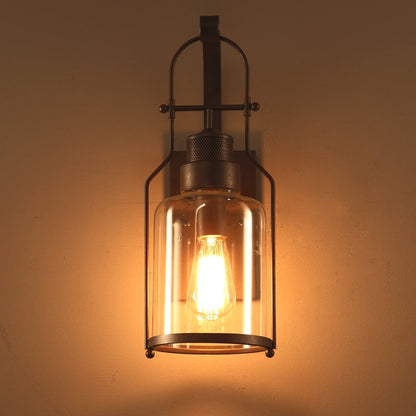 Farren Vintage Rust Wall Sconce – Clear Glass Lantern Accent Lighting 3