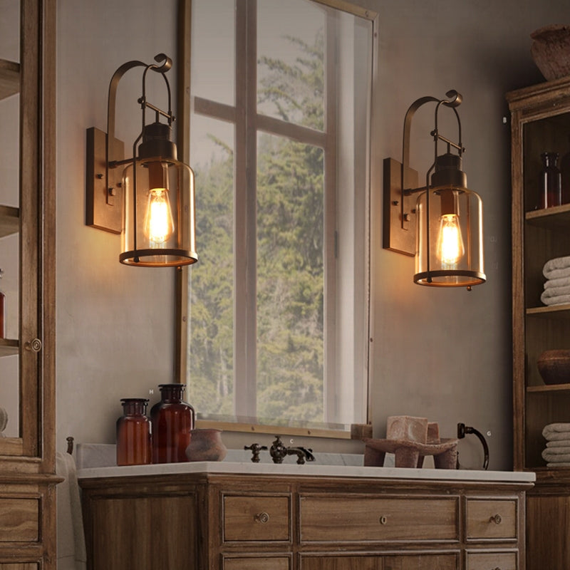 Farren Vintage Rust Wall Sconce – Clear Glass Lantern Accent Lighting 4
