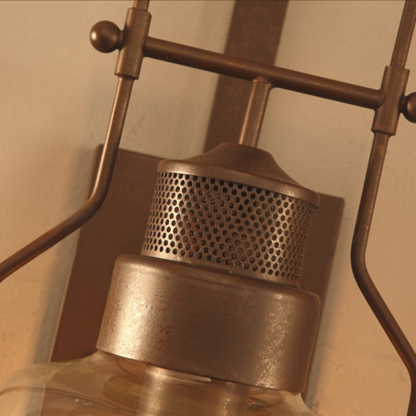 Farren Vintage Rust Wall Sconce – Clear Glass Lantern Accent Lighting 5