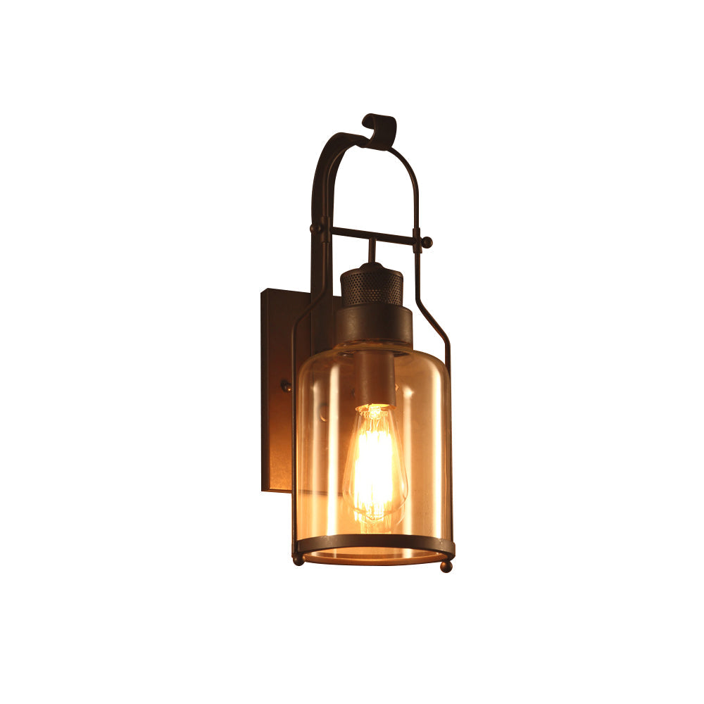 Farren Vintage Rust Wall Sconce – Clear Glass Lantern Accent Lighting 7