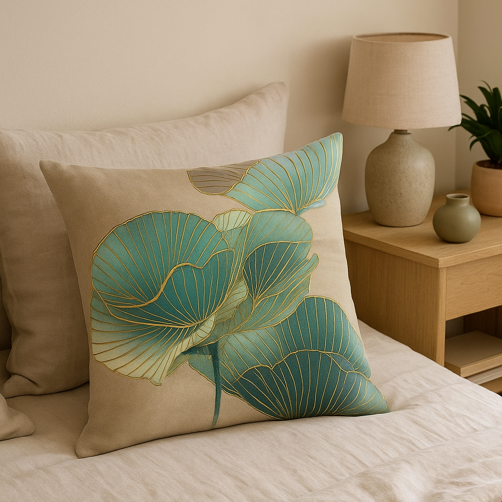 Jastin Artistic Cushion Cover (Set of 2) – Elegant Ginkgo Design for Versatile Use