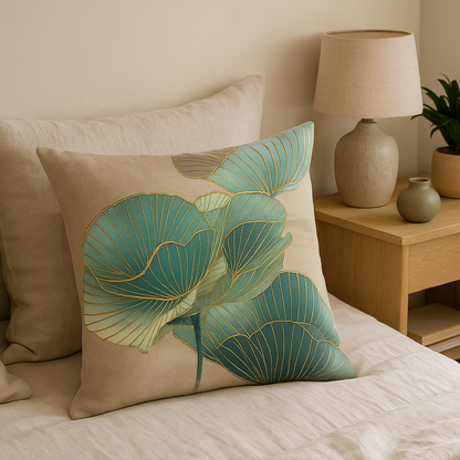 Jastin Artistic Cushion Cover (Set of 2) – Elegant Ginkgo Design for Versatile Use