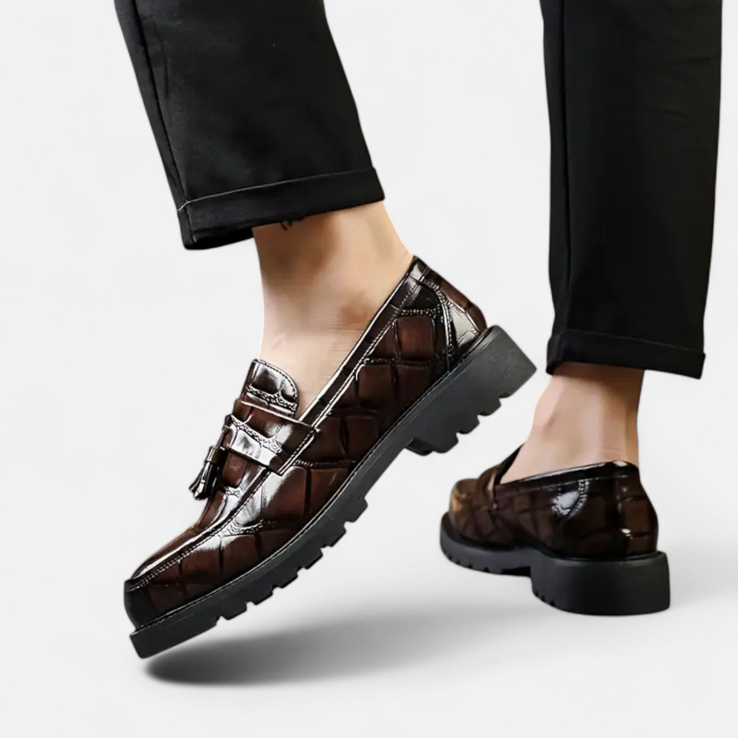 Jovian Men's Brown Loafers – Vintage Fringe Detail for Elegant Occasions 4