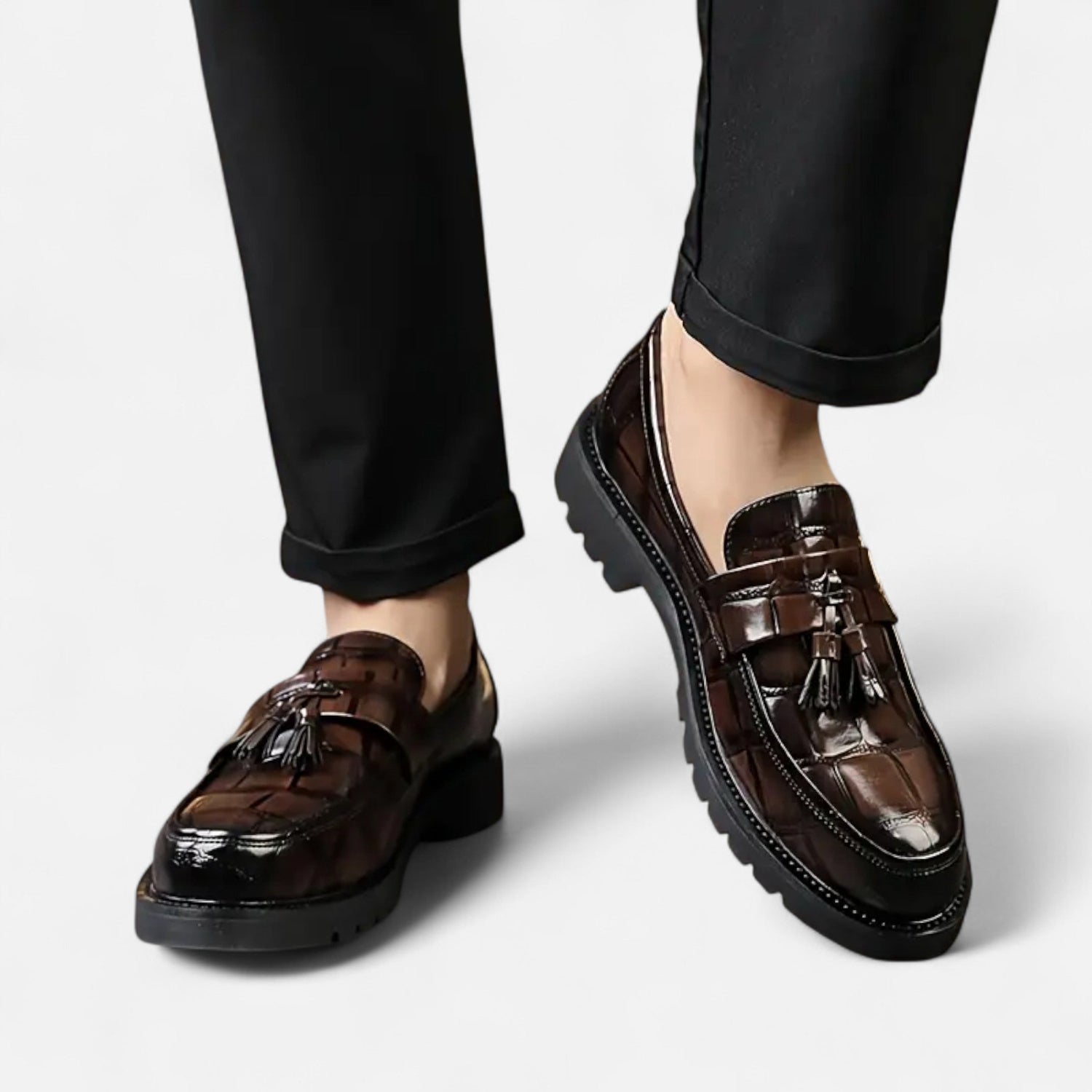 Jovian Men's Brown Loafers – Vintage Fringe Detail for Elegant Occasions 5