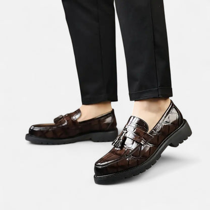 Jovian Men's Brown Loafers – Vintage Fringe Detail for Elegant Occasions 6