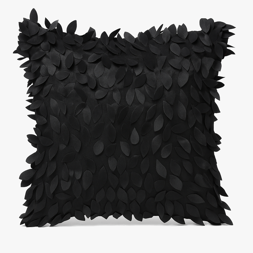 Leaf Design Elegant Black 3D Cushion Cover – Textured Polyester Sofa Accent Decor