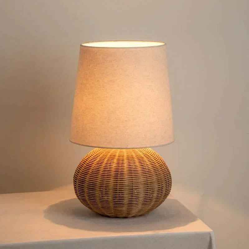 Lunara Natural Rattan Bedroom Lamp – Handcrafted Table Light for Cozy Ambiance