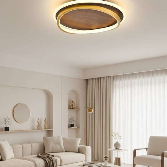 Nira Walnut Grain Flush Mount Ceiling Light – Stylish Illumination for Any Space