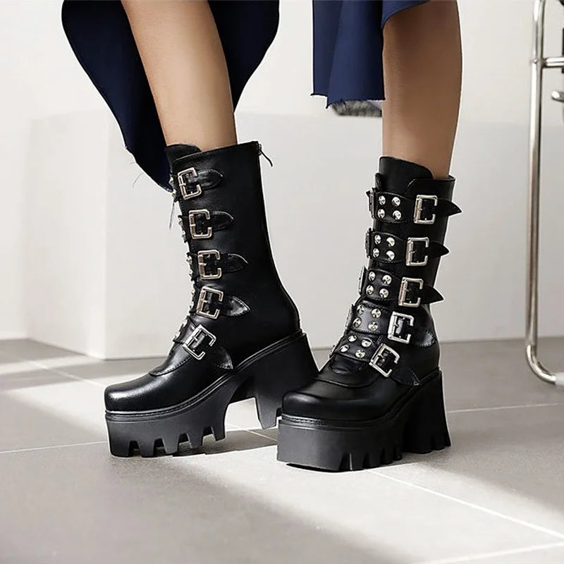 Paxen Women's Punk High Boots – Durable Vegan Leather for Comfortable Walking 2