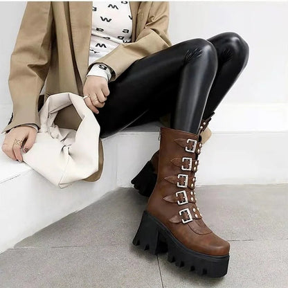 Paxen Women's Punk High Boots – Durable Vegan Leather for Comfortable Walking 5