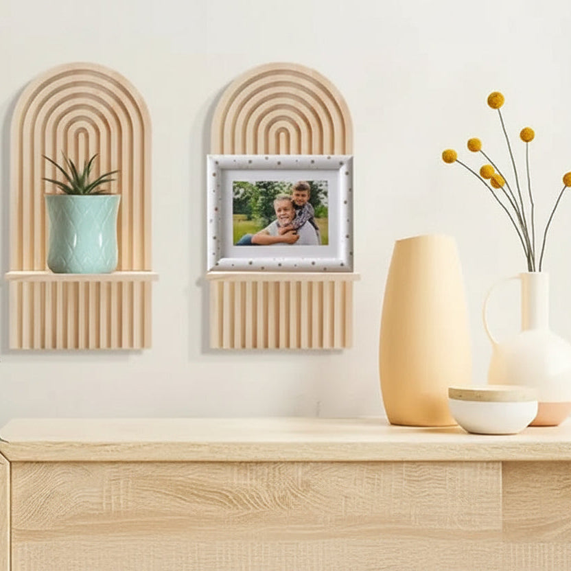 Radiant Boho Wooden Shelf – Unique Sun Rainbow Design for Stylish Home Decor 1