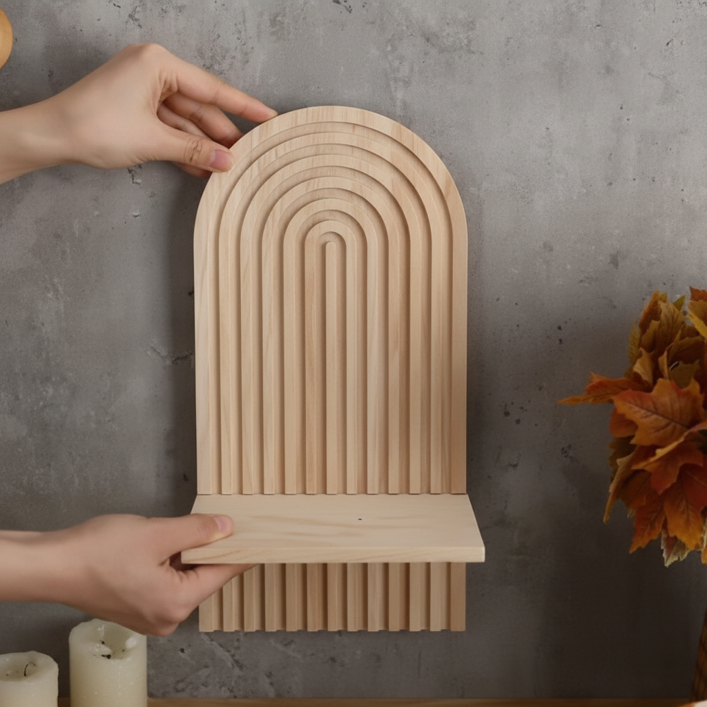 Radiant Boho Wooden Shelf – Unique Sun Rainbow Design for Stylish Home Decor 6