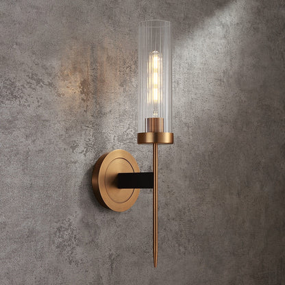 Radiant Women’s Gold and Black Wall Sconce – Ribbed Glass Ambient Lighting for Modern Bathrooms 0