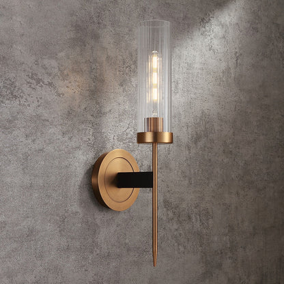 Radiant Women’s Gold and Black Wall Sconce – Ribbed Glass Ambient Lighting for Modern Bathrooms 1