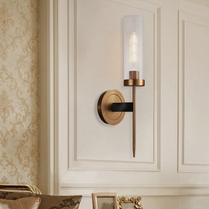 Radiant Women’s Gold and Black Wall Sconce – Ribbed Glass Ambient Lighting for Modern Bathrooms 2