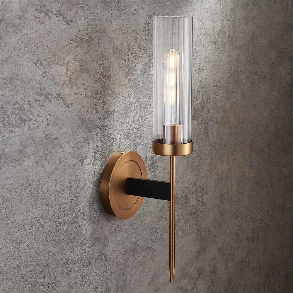 Radiant Women’s Gold and Black Wall Sconce – Ribbed Glass Ambient Lighting for Modern Bathrooms 3