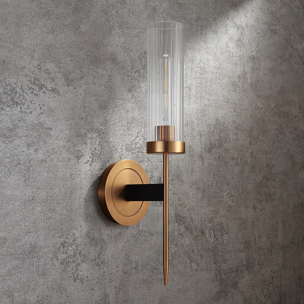 Radiant Women’s Gold and Black Wall Sconce – Ribbed Glass Ambient Lighting for Modern Bathrooms 5