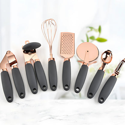 Rivona Rose Gold Cooking Set – 7-Piece Stainless Steel Kitchen Tools with Silicone Handles 0
