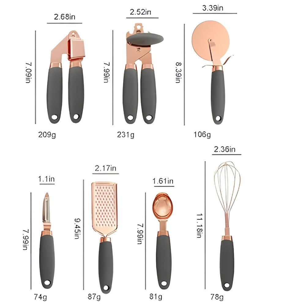 Rivona Rose Gold Cooking Set – 7-Piece Stainless Steel Kitchen Tools with Silicone Handles 2