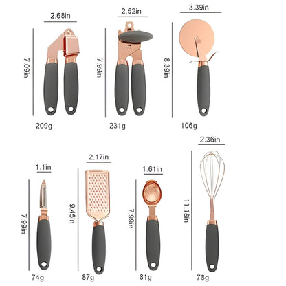 Rivona Rose Gold Cooking Set – 7-Piece Stainless Steel Kitchen Tools with Silicone Handles 2