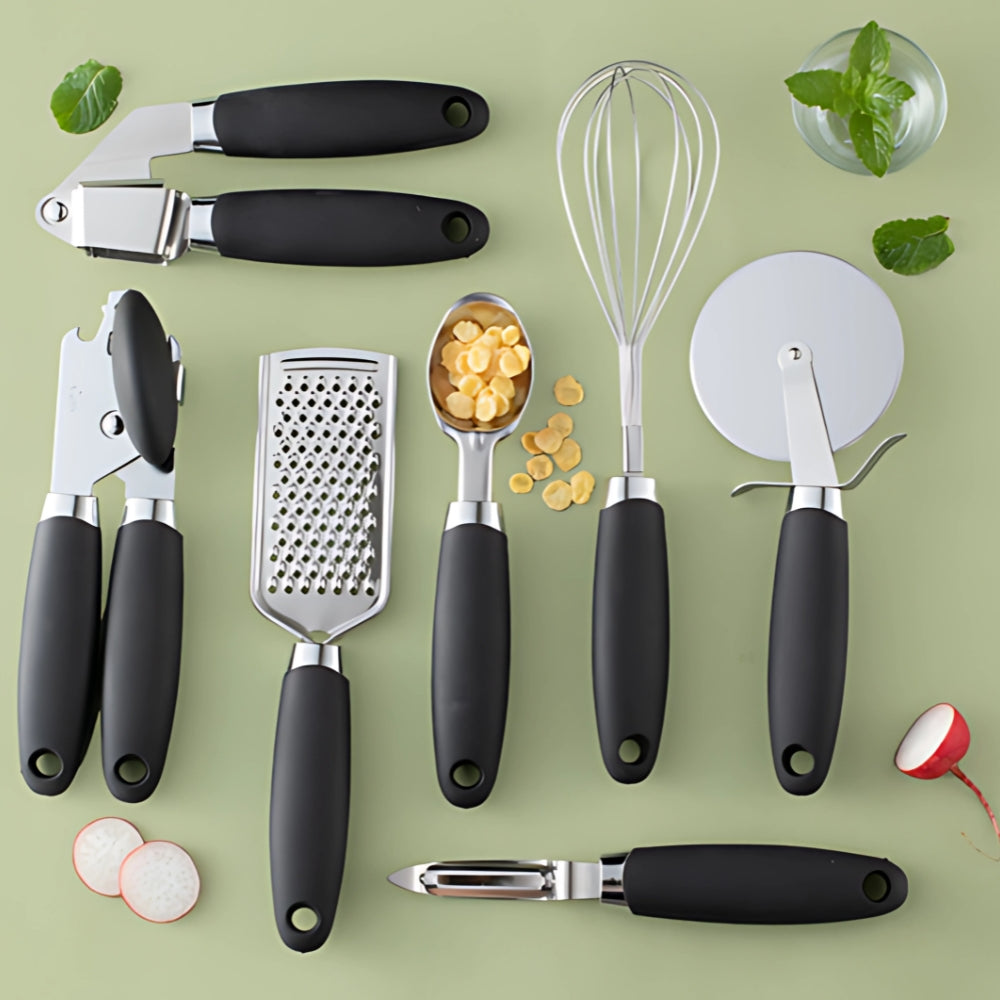 Rivona Rose Gold Cooking Set – 7-Piece Stainless Steel Kitchen Tools with Silicone Handles 7