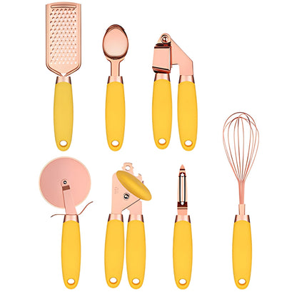 Rivona Rose Gold Cooking Set – 7-Piece Stainless Steel Kitchen Tools with Silicone Handles 8