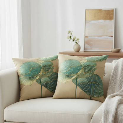 Jastin Artistic Cushion Cover (Set of 2) – Elegant Ginkgo Design for Versatile Use
