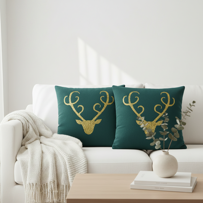 Sage Retro Geometric Cushion Cover (Set of 2) – Elegant Light Gold Design for Stylish Spaces