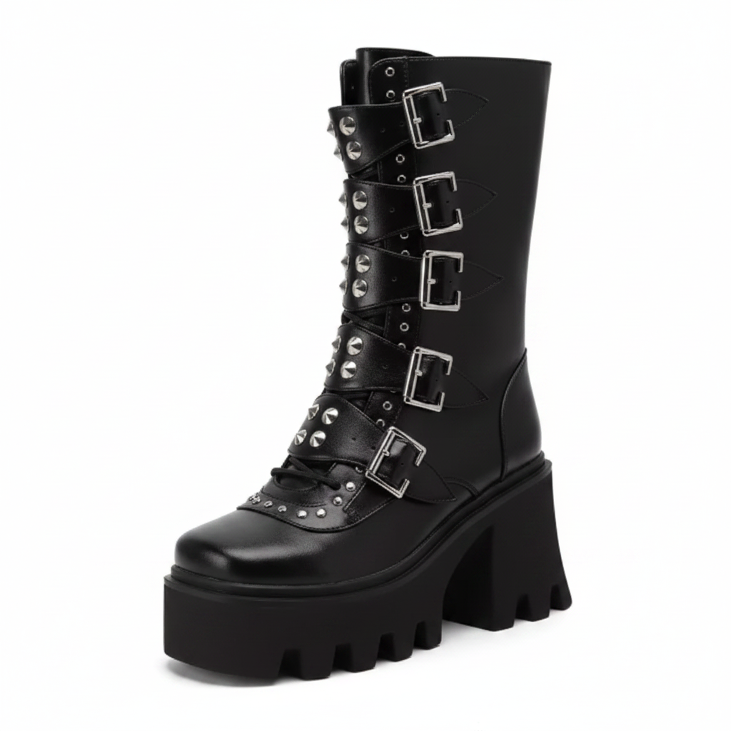 Axen Women's Punk High Boots – Durable Vegan Leather for Comfortable Walking