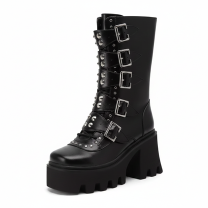 Axen Women's Punk High Boots – Durable Vegan Leather for Comfortable Walking