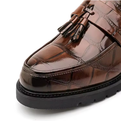 Malvren Men's Brown Loafers – Vintage Fringe Detail for Elegant Occasions