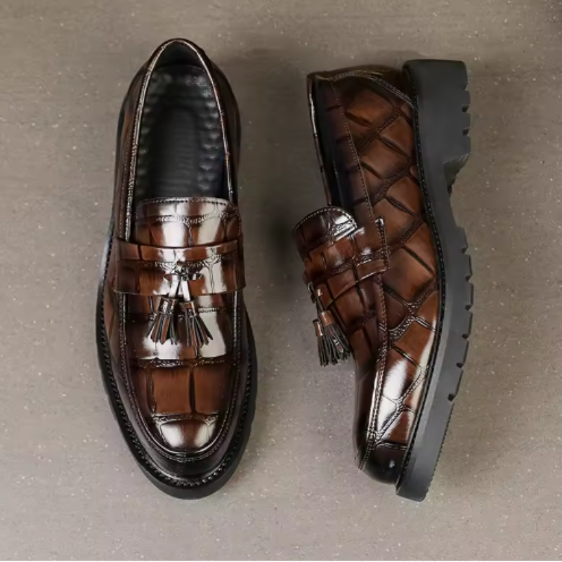 Malvren Men's Brown Loafers – Vintage Fringe Detail for Elegant Occasions