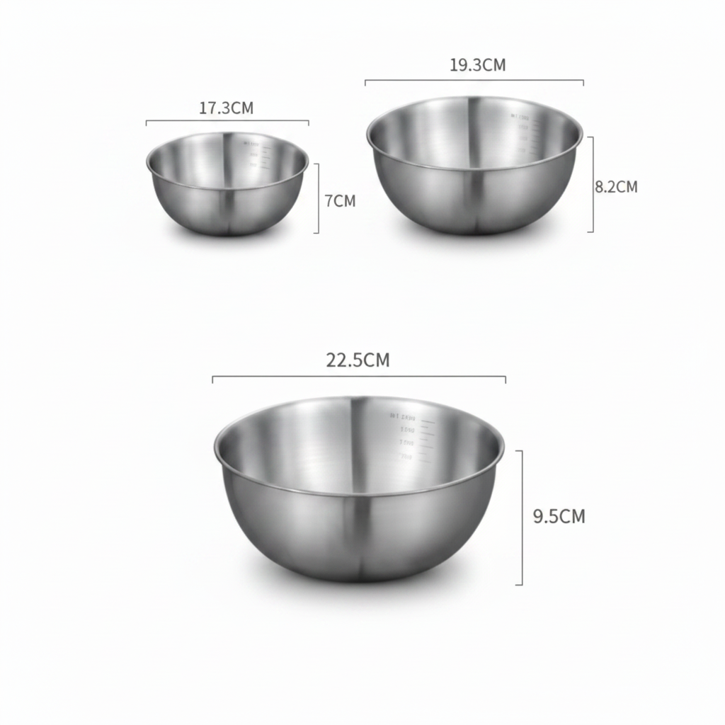 Sileo Stainless Steel Mixing Bowl Set – Durable Measurement Marked Kitchen Essentials