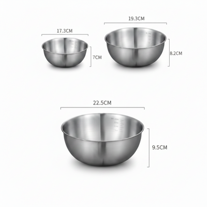 Sileo Stainless Steel Mixing Bowl Set – Durable Measurement Marked Kitchen Essentials