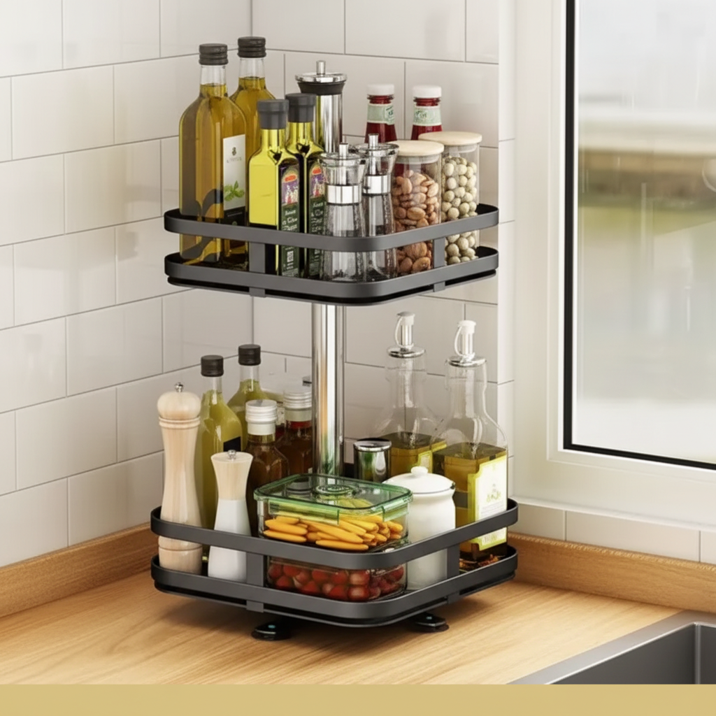 Sierra Stainless Steel Spice Rack Organizer – 360° Rotating Space-Saving Storage 2